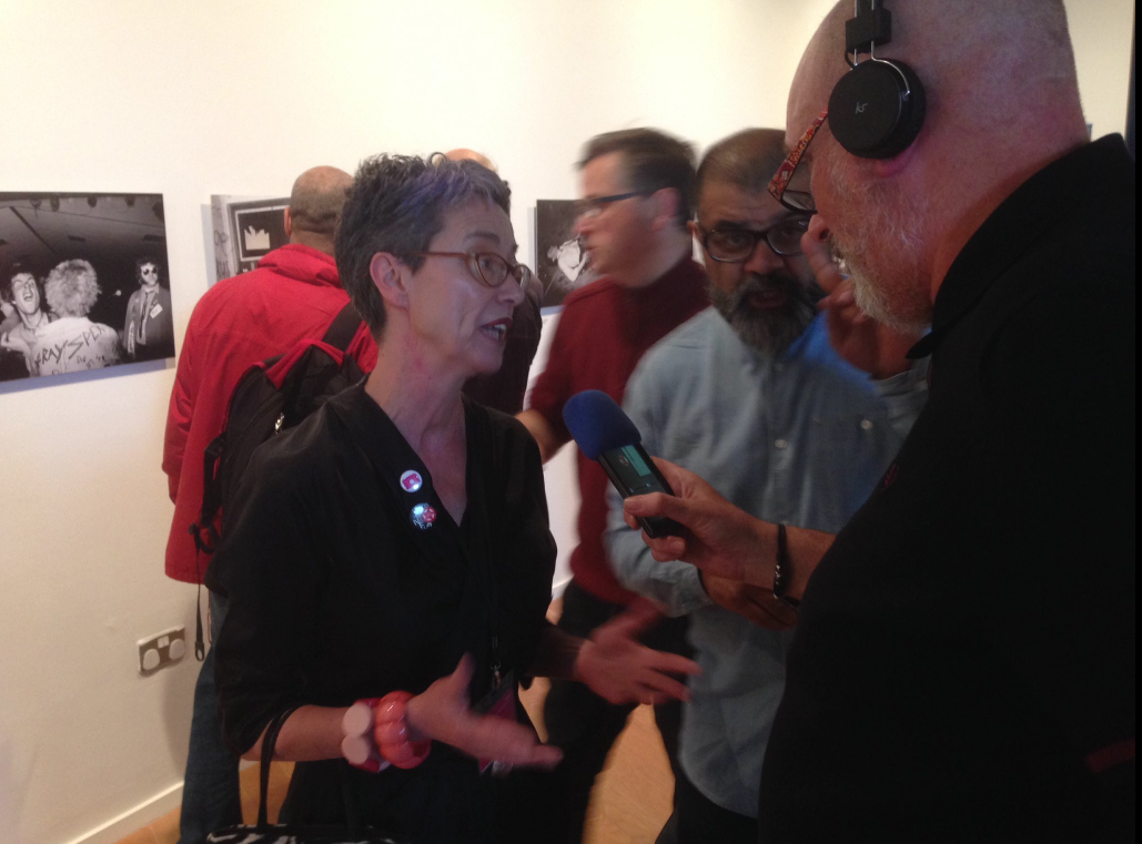 Dipak and Pete chatting to Anne McNeill, Director of Impressions Gallery